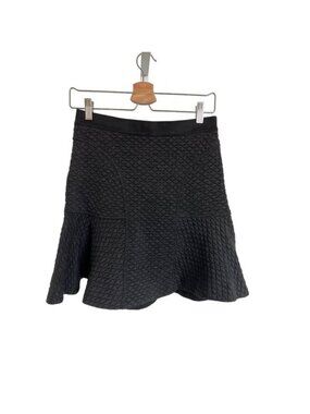 Rebecca Taylor Charcoal Textured Stretch Skirt With Flounce Hem